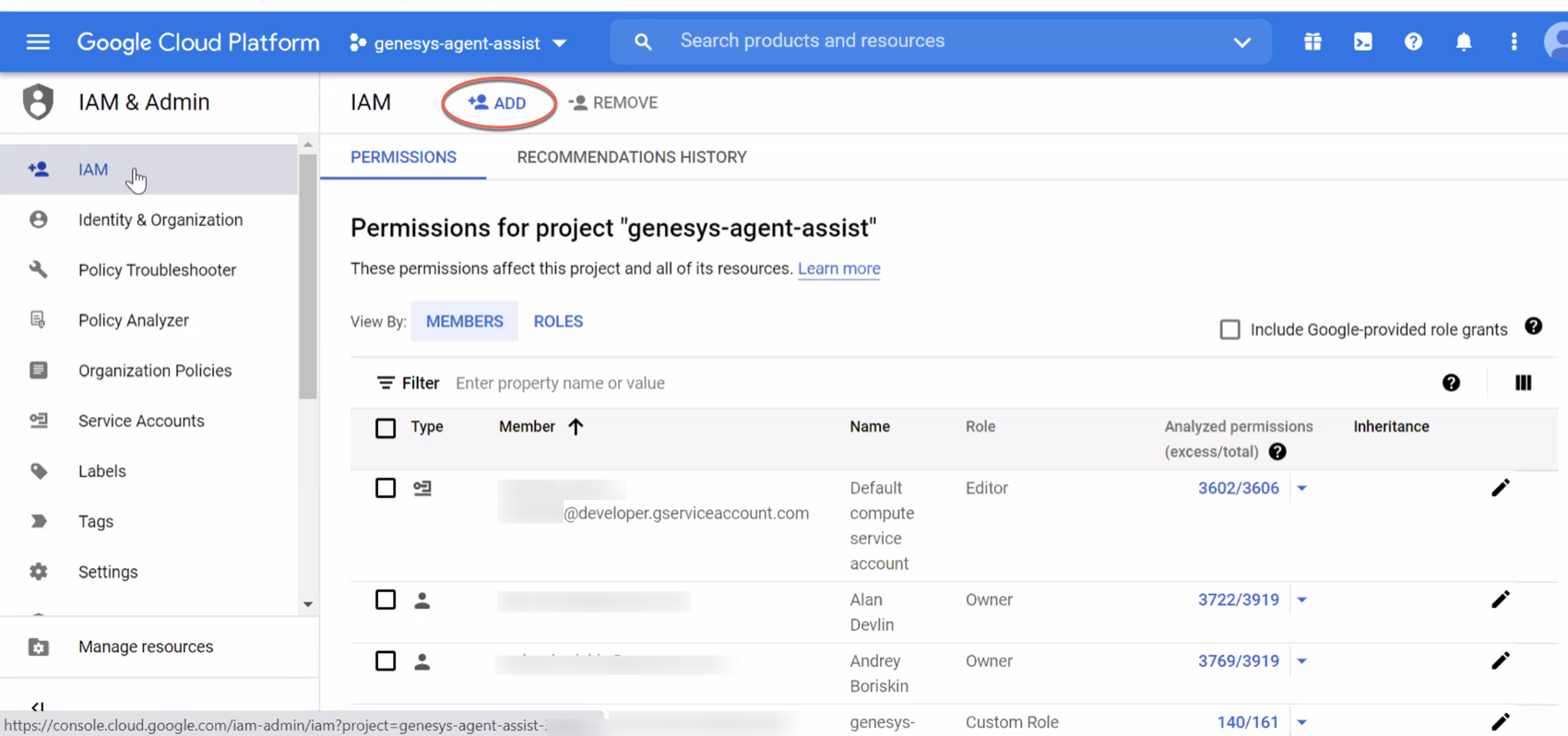 プロジェクトの Google Cloud Platform 権限の設定 Genesysクラウドリソースセンター